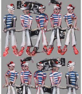 THEVENON LES POMPONS BLEU BLANC FOND BROUILLARD